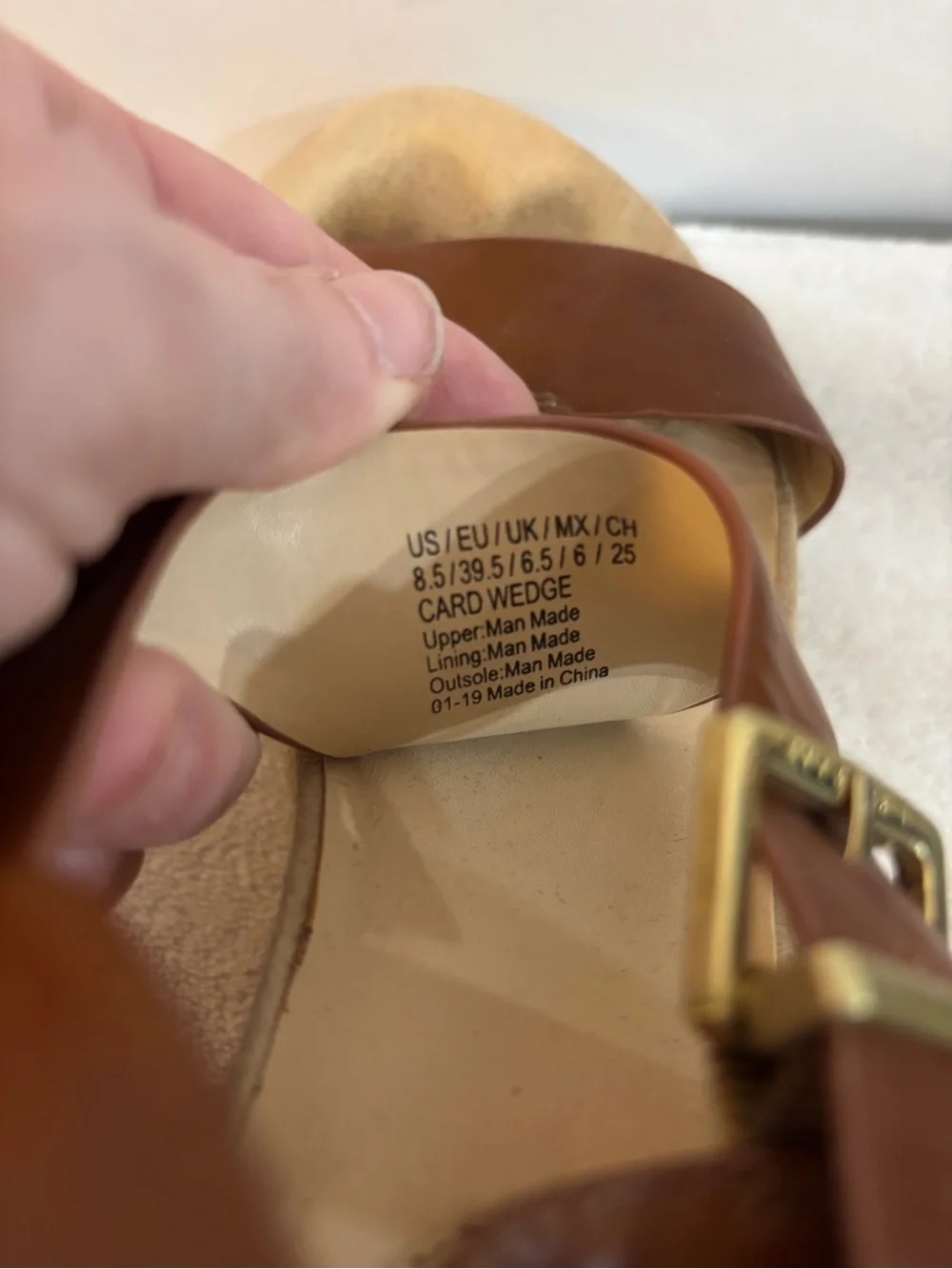 Brown Leather Wedge Sandals with Buckle